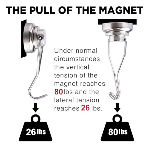 Magnetic Hooks Heavy Duty 80LB+ Swivel Swing Strong Magnet Hook (Silver / 0.98in)