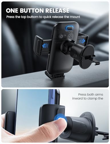2026 Wider Clamp & Metal Hook Car Phone Holder Vent Accessories (NEW Upgraded - Dark Grey)