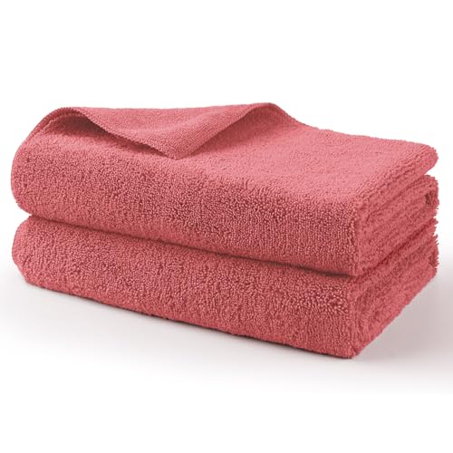 Professional Large Microfiber Car Drying Towels 2 Pack (Red / 31 x 24 Inch)
