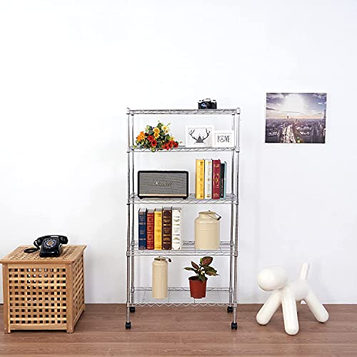 5 Tier Heavy Duty Wire Shelving Unit Storage Rack for Products Plant Pantry (5 Tier - 14"W x 30"L / Chrome)