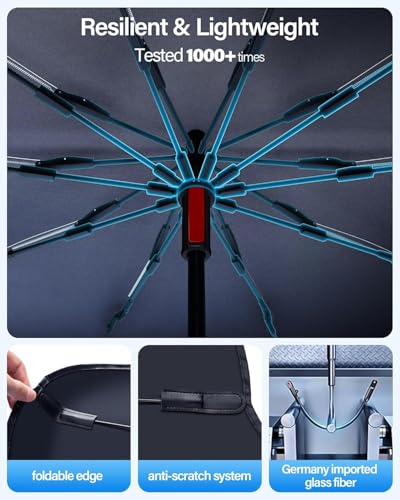 2025 Upgrade] Windshield Sun Shade Umbrella (61 x 31 in / Black+Sliver)