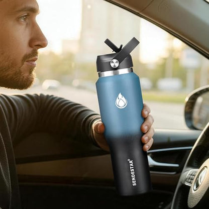 40oz Stainless Steel Water Bottle (Dark blue&Balck / 40 Ounces)