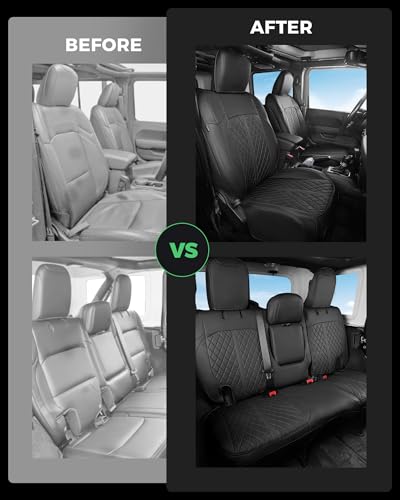 for Jeep Wrangler Leather Custom Car Seat Covers Full Set 4 Door (Black / JL 18-26 4Door With Rear Cup Holder)