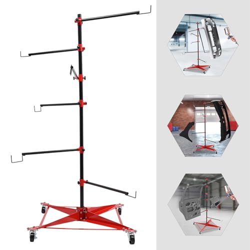 Panel Tree Stand for Painting Rotatable FreeStanding Panel Paint Holder with Wheels Adjustable Center Post for Hang Automotive Doors Fenders Bumpers (29.5*29.5*70.87in)