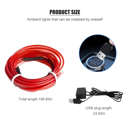 EL Wire Car LED Strip Lights (Red / 16.5FT)