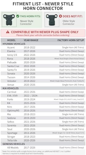 126dB Horn Kit Compatible with Hyundai and Kia (Hyundai/Kia - New Style Connector)