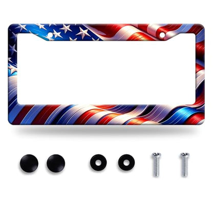 Patriotic American License Plate Frame Stainless Steel Car Accessory 6x12 (Watercolor American Flag Pattern)