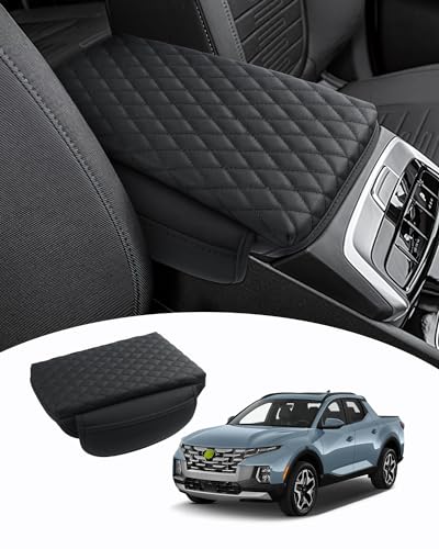 Center Console Cover Custom Fit for Hyundai Santa Cruz 2022 2023 2024 2025 2026 Armrest Cover Cushion Pad Santa Cruz Accessories PU Leather Armrest Seat Box Protector with Pockets Storage Bag (Size for Hyundai Santa Cruz 2022-2026)
