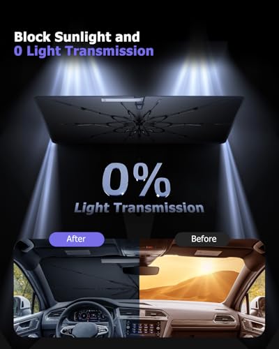 2025 Upgrade Car Windshield Sun Shade Windshield Sunshade Umbrella [Star Fabric] Protect Car from Sun Rays&Heat Damage Keeps Vehicle Cool (M2)