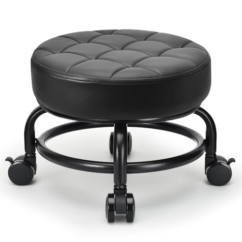 Low Roller Seat Low Height Rolling Stool PU Leather Rolling Stool (Style 3)