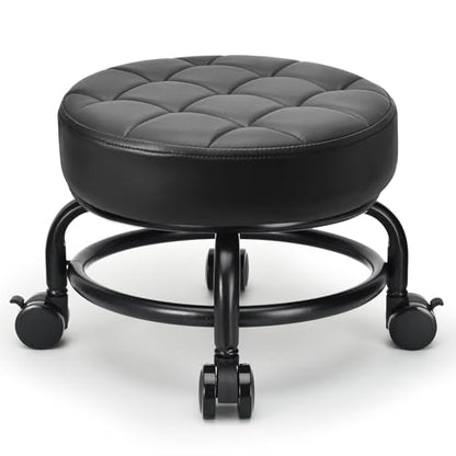 Low Roller Seat Low Height Rolling Stool PU Leather Rolling Stool (Style 3)