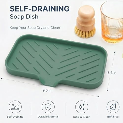 Silicone Soap Dish with Drain Spout (Green / M(9.6"×5.3"))