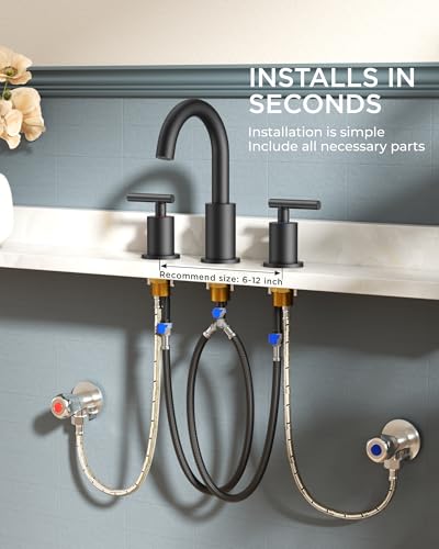 Widespread Black Bathroom Faucet 3 Hole (Matte Black)