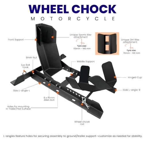 Universal Wheel Chock for Motorcycle Stand for Trailer Completely Adjustable Detachable Foldable Wheel Chock (Black V-1)