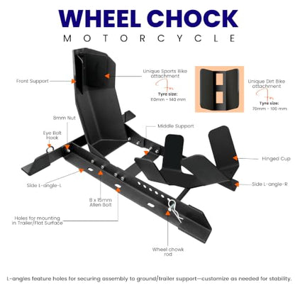 Universal Wheel Chock for Motorcycle Stand for Trailer Completely Adjustable Detachable Foldable Wheel Chock (Black V-1)