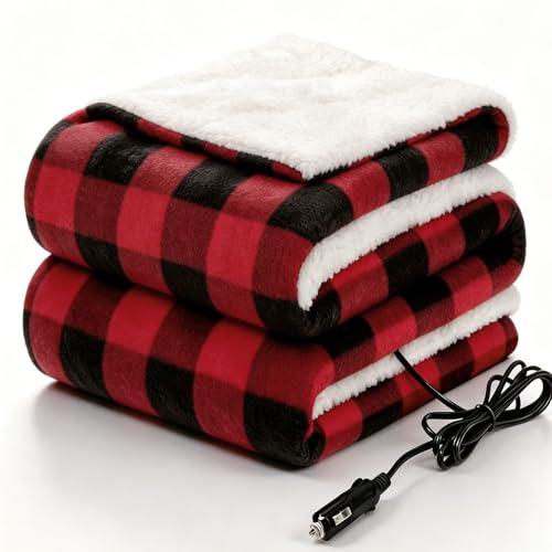 12 Volt Electric Portable Heated Car Blanket (Red Plaid)