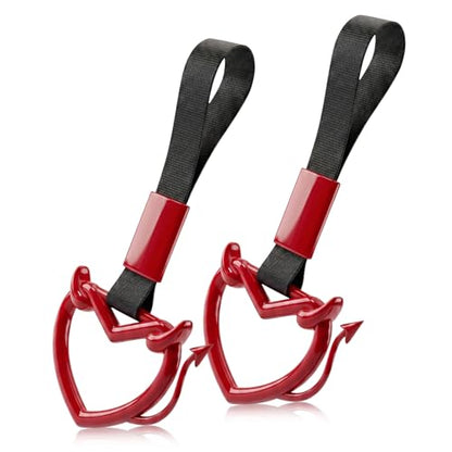 2 Pcs Devil Heart Shaped Car Handle Strap (Red-Tail)