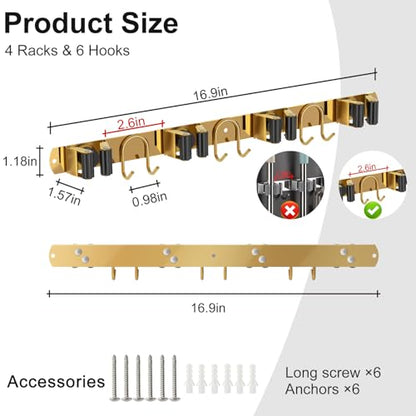 Mop Broom Holder Wall Mount (Gold-2 Pack)