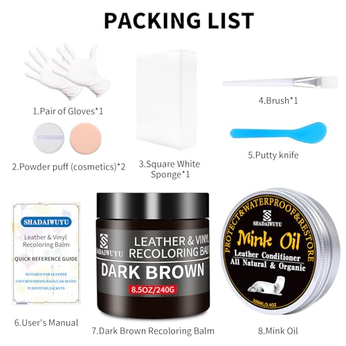 8.5oz Leather Recoloring Balm with 100ml Mink Oil (Dark Brown / Leather Recoloring Balm+Mink Oil)