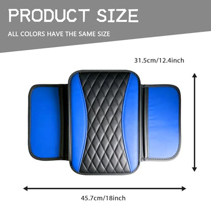 Leather Car Center Console Cover with Side Storage Pockets (Blue)
