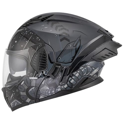 Modular Motorcycle Helmets Full Face Flip up Street Bike Motorcycle Helmet for Unisex Adult Model (Future Gray / Large)