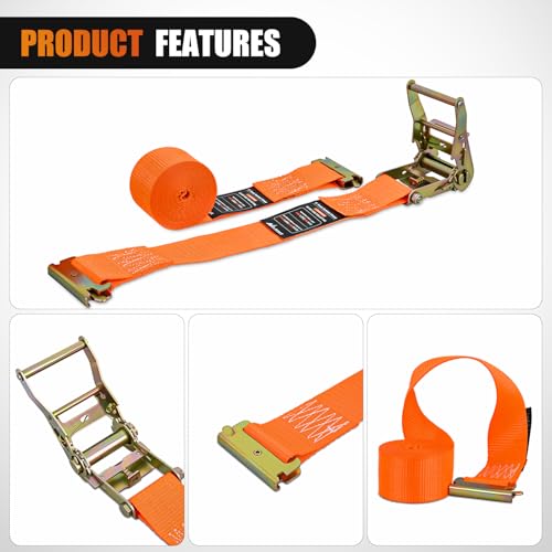 E Track Ratchet Straps 8 Pack 2" x 15' Orange (2in x 15ft E-Track Ratchet Straps)