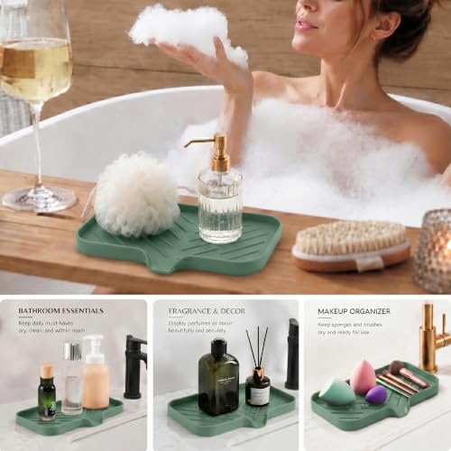 Silicone Soap Dish with Drain Spout (Green / M(9.6"×5.3"))