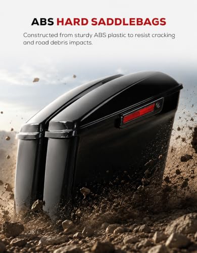 Motorcycle 5" Stretched Saddlebags Fit For Harley Touring 2014 (5" Stretched-Vivid Black W/ Black Latches)