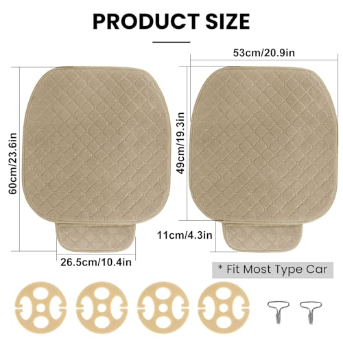 Comfortable Car Seat Covers Universal Front Seat Covers for Car Accessories with Storage Pockets (Khaki)
