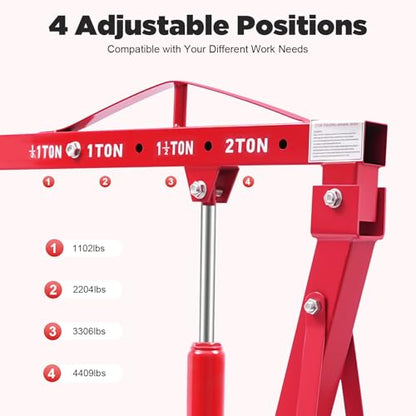 Folding Engine Crane 2 Ton with Engine Leveler (Red-B / 2T-4400lbs)