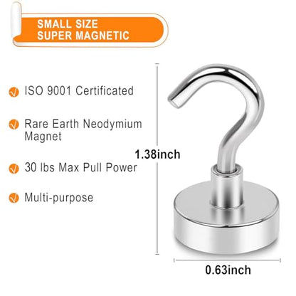 30LB Magnetic Hooks Strong Neodymium Magnets Hook for Hanging (Silver / 75Pack-30LB)