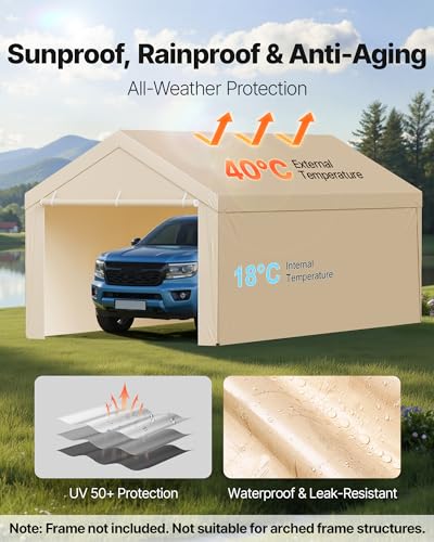 Carport Replacement Canopy Cover (Beige / 10x20ft)