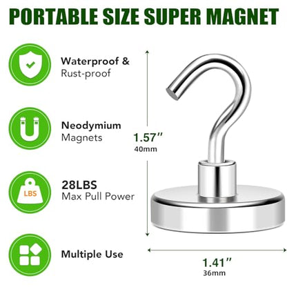 Magnetic Hooks 170lbs Strong Magnets Hook 18 Pack (Silver / 18pack-170lb)