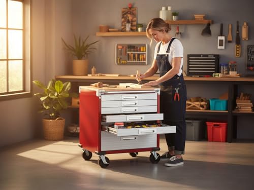 Heavy Duty Rolling Storage Cabinet with Wheels and Drawers (6 Drawer (28" W x 25" D x 34.5" H) / Red)