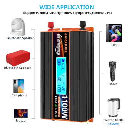 1100 Watt Pure Sine Wave Power Inverter 12V DC to 110V 120V Converter for Family RV Off Grid Solar System Car with Type (PSW-1100W)