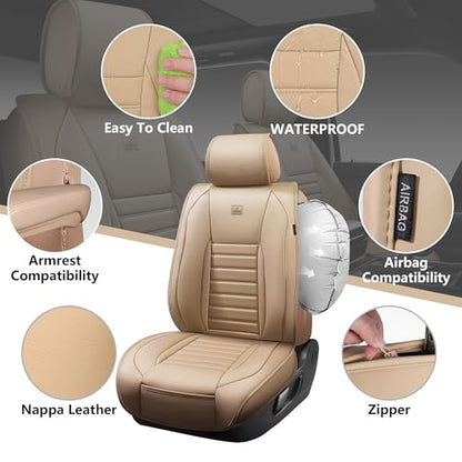 Nappa Leather Car Seat Covers Full Set (Beige Leather / Full Set)
