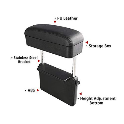 Auto Car Armrest Extender Support Elbow & Forearm Arm Wrist Rest Support Adjustable Height Comfort Pad Universal Fit for Most Car Models Center Console (Black with Organizer)