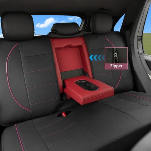 14 PCS Leather Car Seat Covers Full Set (Steering Wheel Cover Set / Black & pink)