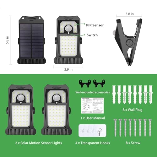 45LEDs Solar Lights Outdoor Clip Motion Sensor Lights 3 Modes 3 Mounting Ways IP65 Waterproof Security Light for Chain Link Fence Camping Gate (45LEDs)