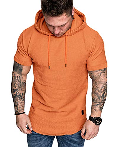 Mens Fashion Hoodies Sport Pullover Solid Color Shirt Workout Lightweight Tops Orange (Small / Orange1)