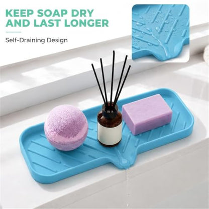 Silicone Soap Dish with Drain Spout (Light Blue / L(12"×4"))