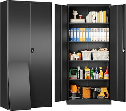 Metal Storage Cabinet with 2 Doors and 5 Shelves (71"H x 31.5"W x 16"D-B / Black)