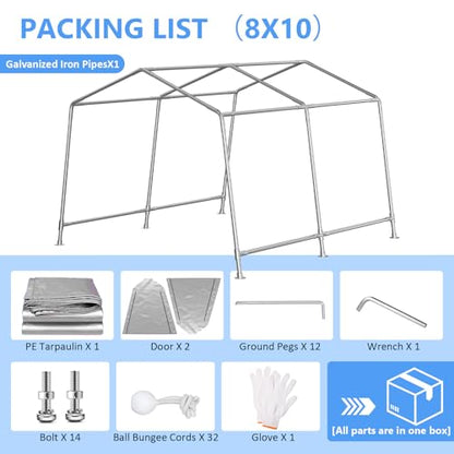 8x10 ft Carport Heavy Duty Tent with Roll (Gray / 8x10ft)