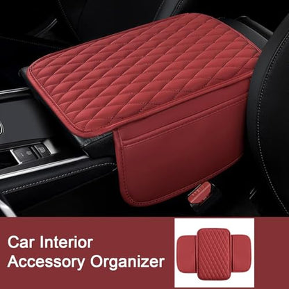Car Armrest Cover Leather Car Console Covers Box Pad with Pocket and Tissue Box Arm Rest Cover for Car for SUV Truck Sedan Vehicle (thin-bark)