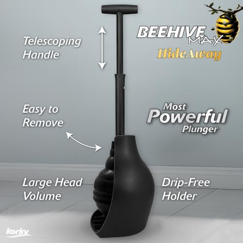 BeehiveMAX Hideaway Toilet Plunger & Holder in Black (Black)