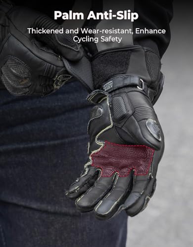 Leather Motorcycle Gloves for Men and Women (Black / XX-Large)