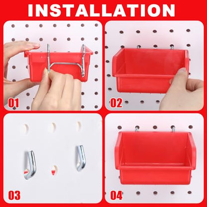 20 Pcs Pegboard Bins and Cups Accessories with Hooks (Red)