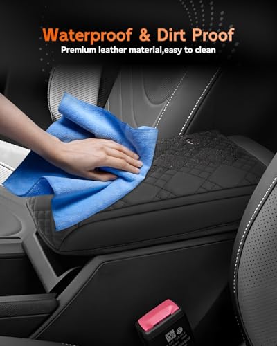 for 2025 2026 Volkswagen Tiguan Center Console Cover Armrest Box Cover for VW Tiguan (Tiguan Thickened Black Leather Square)