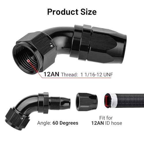 12AN 60 Degree One Piece Full Flow Hose End Fitting Swivel for CPE Braided Hose (12AN / 60 Degree)