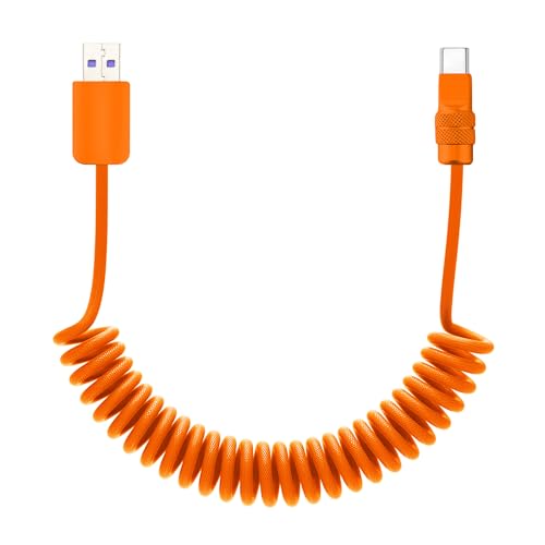 USB A to C 120W Braided Coiled Charging Cable (Orange+Orange / USB A-Type C)